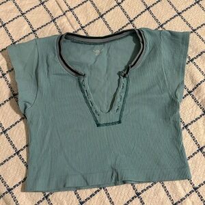 Urban Outfitters Go For Gold Blue Ribbed Crop Top